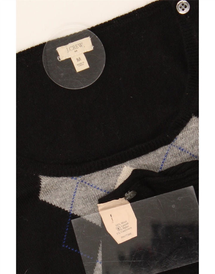 J. CREW Womens Crew Neck Jumper Sweater UK 12 Medium Black Argyle/Diamond Vintage J. Crew and Second-Hand J. Crew from Messina Hembry 