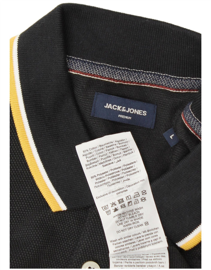 Ανδρικό μπλουζάκι πόλο Jack & Jones, μεγάλο μαύρο βαμβακερό