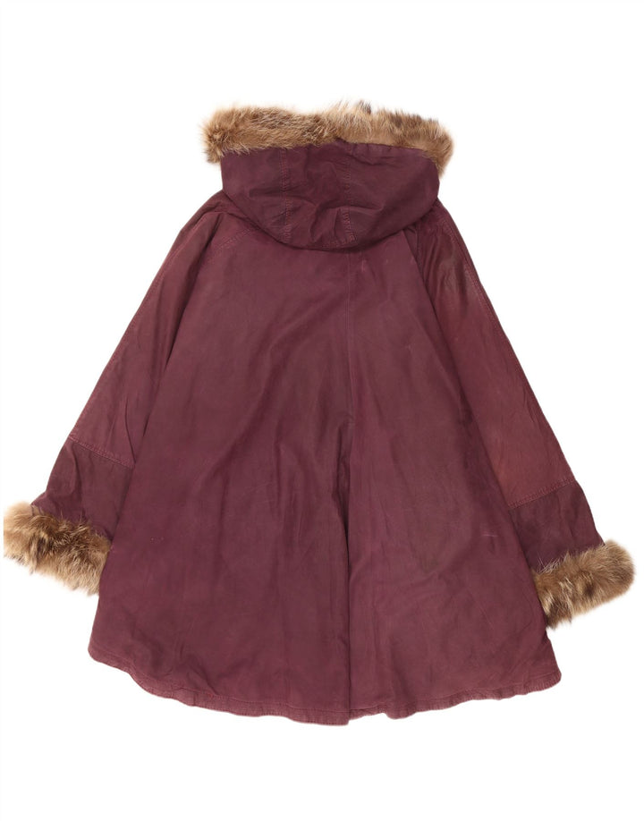 Vintage Γυναικείο Δερμάτινο Παλτό Poncho με κουκούλα One Size Maroon
