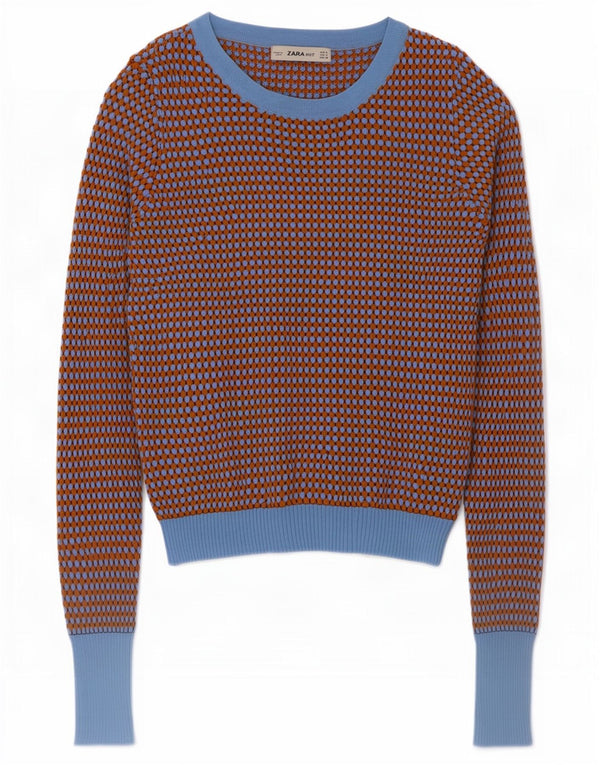 Zara Womens Crop Boat Neck Jumper Sweater UK 8 Small Brown Colourblock
