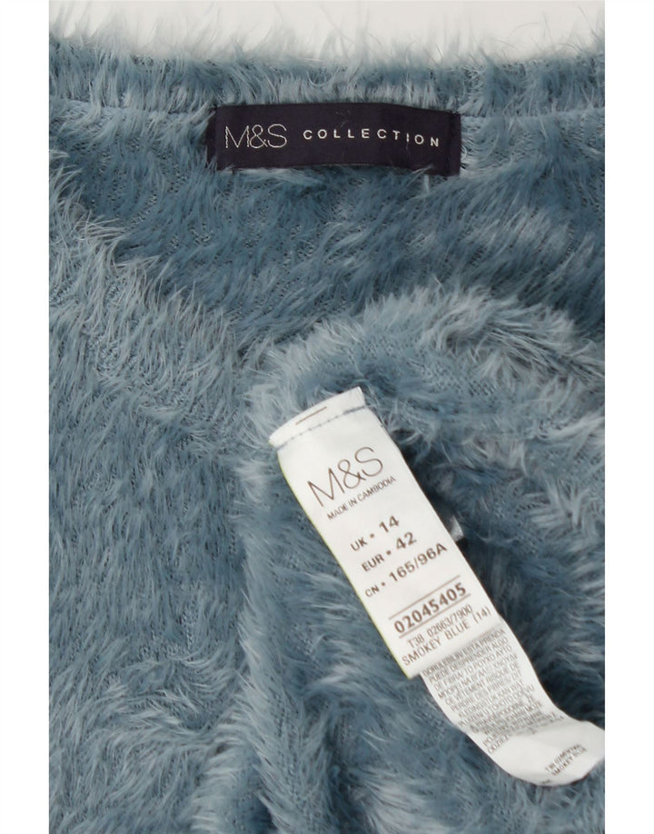 MARKS & SPENCER Womens Fleece Cardigan Sweater UK 14 Medium Blue Polyamide Vintage Marks & Spencer and Second-Hand Marks & Spencer from Messina Hembry 