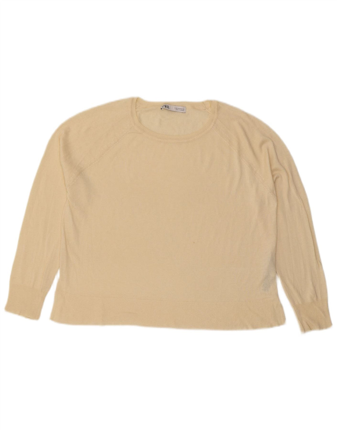 ZARA Womens Crew Neck Jumper Sweater UK 14 Medium Off White Viscose