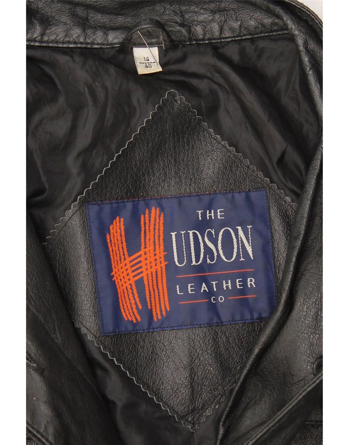 HUDSON Womens Leather Coat EU 40 Medium Black Leather Vintage Hudson and Second-Hand Hudson from Messina Hembry 