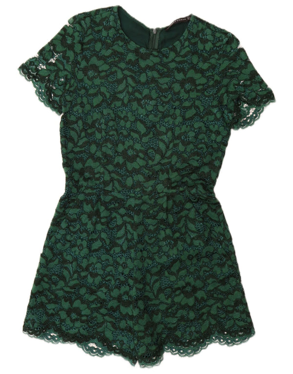 Zara Womens Lace Playsuit UK 6 XS  Green Floral Viscose