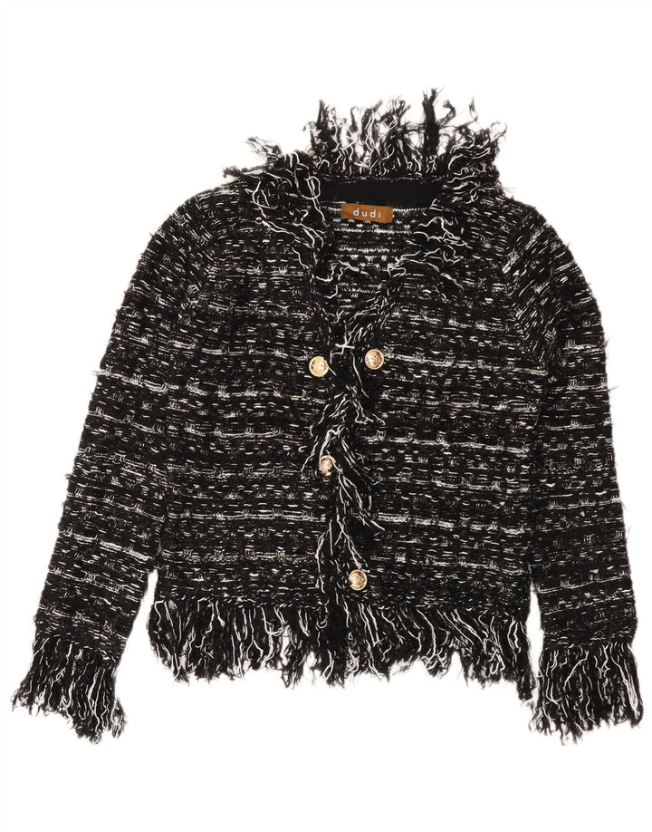 Γυναικείο πουλόβερ VINTAGE Ζακέτα UK 10 Μικρό Μαύρο Ριγέ Ακρυλικό