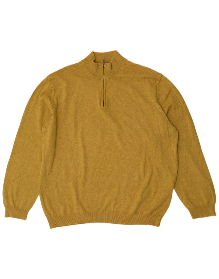 Ανδρικό πουλόβερ Massimo Dutti με φερμουάρ 2XL κίτρινο βαμβακερό