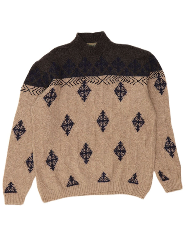 VINTAGE Ανδρικό πουλόβερ με λαιμόκοψη XL μπεζ Argyle/Διαμάντι