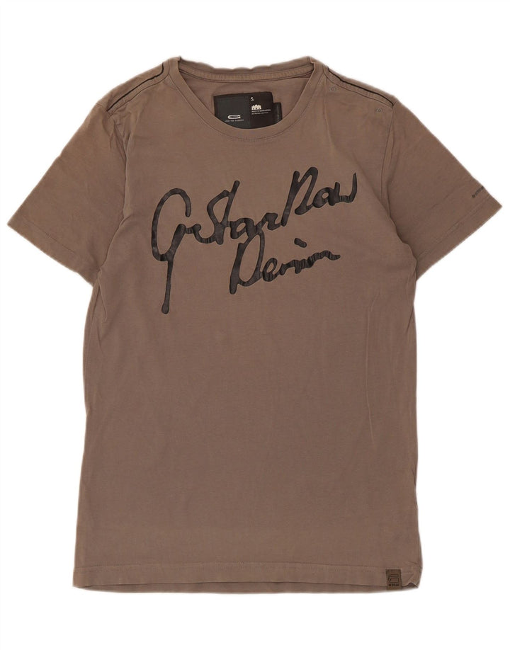 G-Star Ανδρικό γραφικό T-Shirt Top Μικρό καφέ βαμβακερό