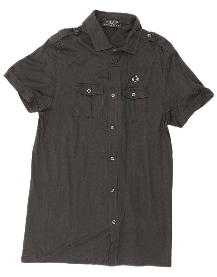 Fred Perry Ανδρικό κοντομάνικο πουκάμισο XL Γκρι βαμβακερό
