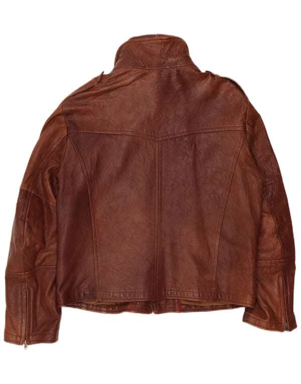 Vintage Ανδρικό Στρατιωτικό Δερμάτινο Μπουφάν UK 40 Large Brown Δερμάτινο