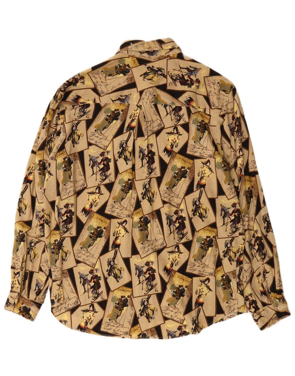 HANAITI Γυναικείο γραφικό πουκάμισο μπλούζα UK 14 Medium Beige Patchwork Viscose