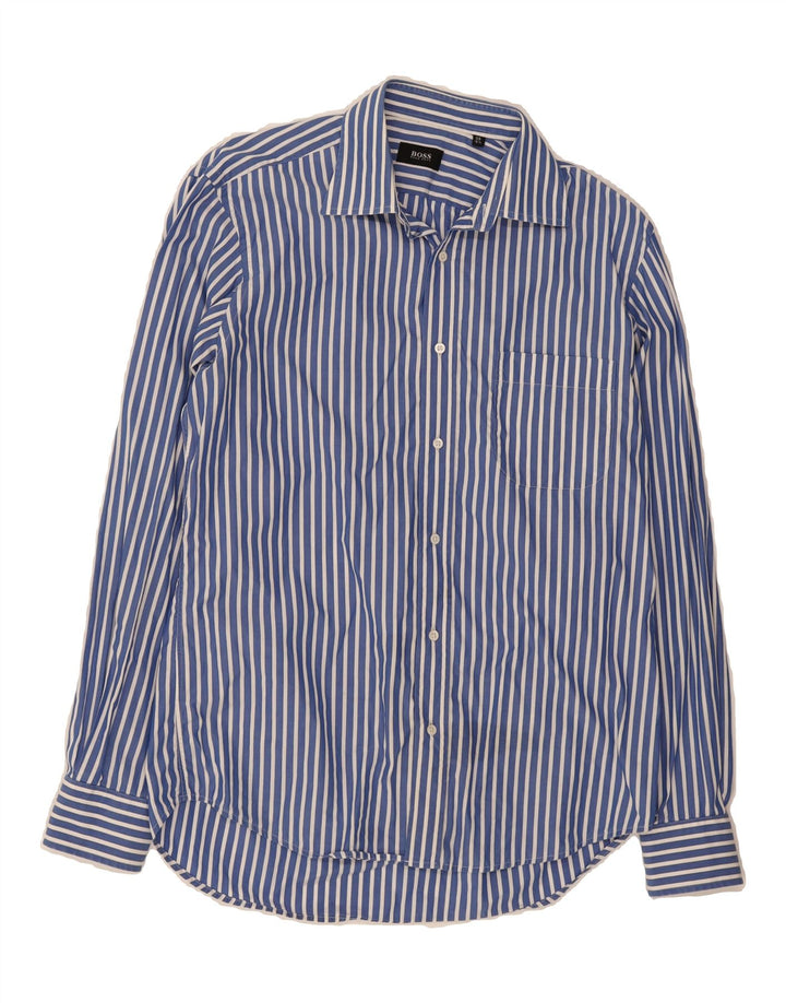 HUGO BOSS Mens Shirt Size 39 15 1/2 Medium Blue Striped Cotton Vintage Hugo Boss and Second-Hand Hugo Boss from Messina Hembry 