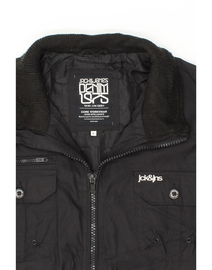 JACK & JONES Mens Bomber Jacket UK 40 Large Black Nylon Vintage Jack & Jones and Second-Hand Jack & Jones from Messina Hembry 