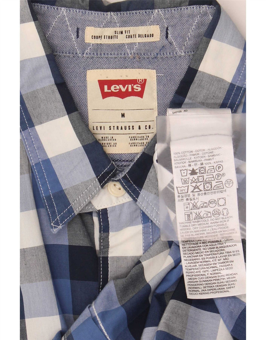 Ανδρικό πουκάμισο Levi's Slim Fit Medium Blue Gingham Cotton