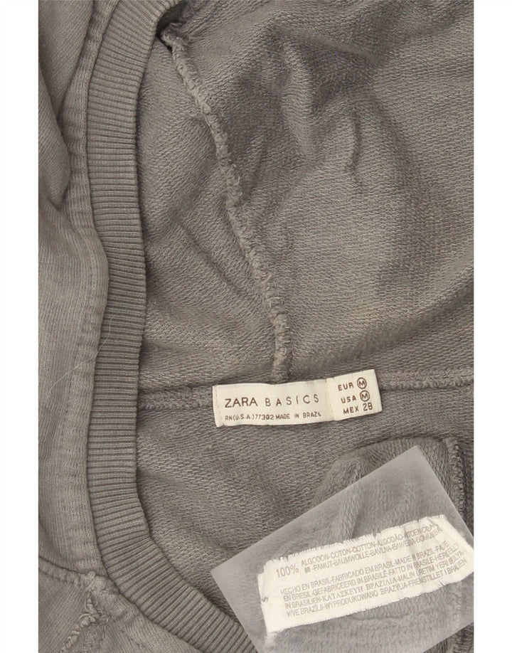 Zara Γυναικείο πουλόβερ με κουκούλα με φερμουάρ UK 14 μεσαίο γκρι βαμβακερό