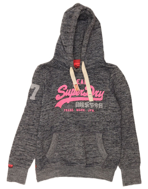 Superdry γυναικείο γραφικό μπλουζάκι με κουκούλα UK 16 Μεγάλο βαμβακερό γκρι φλιτζάνι