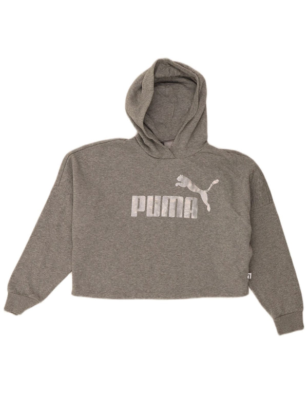 Puma Girls Crop Graphic Hoodie Jumper 11-12 ετών Βαμβάκι με γκρι φλύκταινες