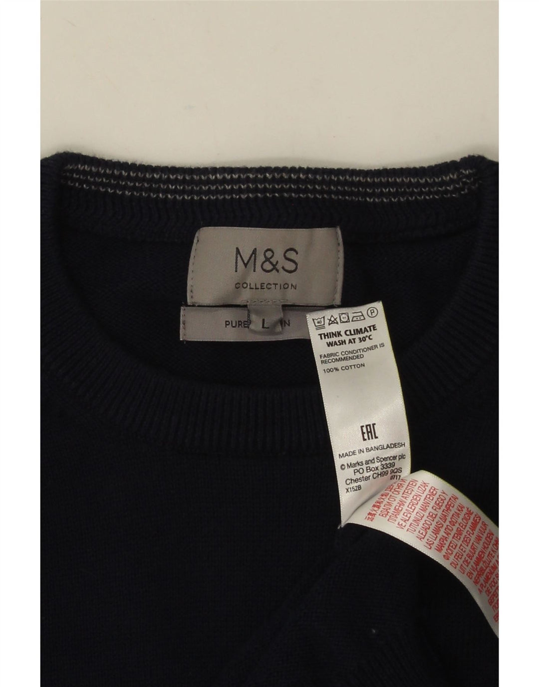 MARKS & SPENCER Ανδρικό πουλόβερ με λαιμόκοψη μεγάλου μπλε βαμβακερό