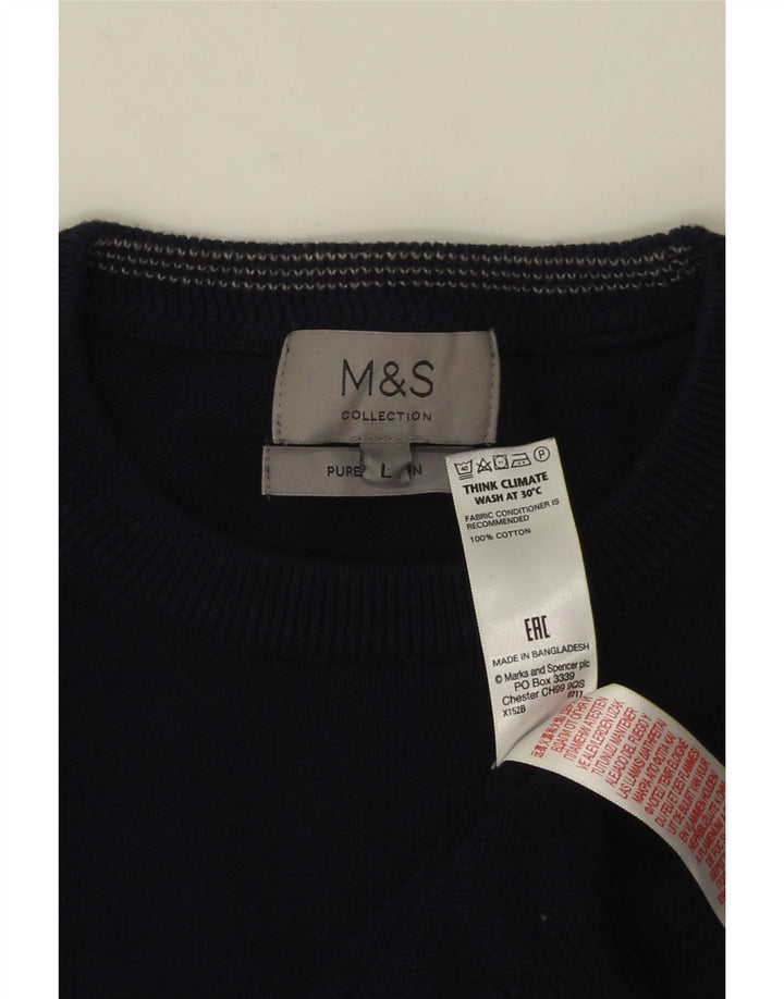 MARKS & SPENCER Ανδρικό πουλόβερ με λαιμόκοψη μεγάλου μπλε βαμβακερό