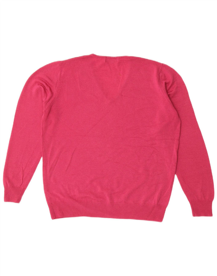 Marks & Spencer Γυναικείο πουλόβερ με λαιμόκοψη σε V UK 14 Medium Pink New Wool