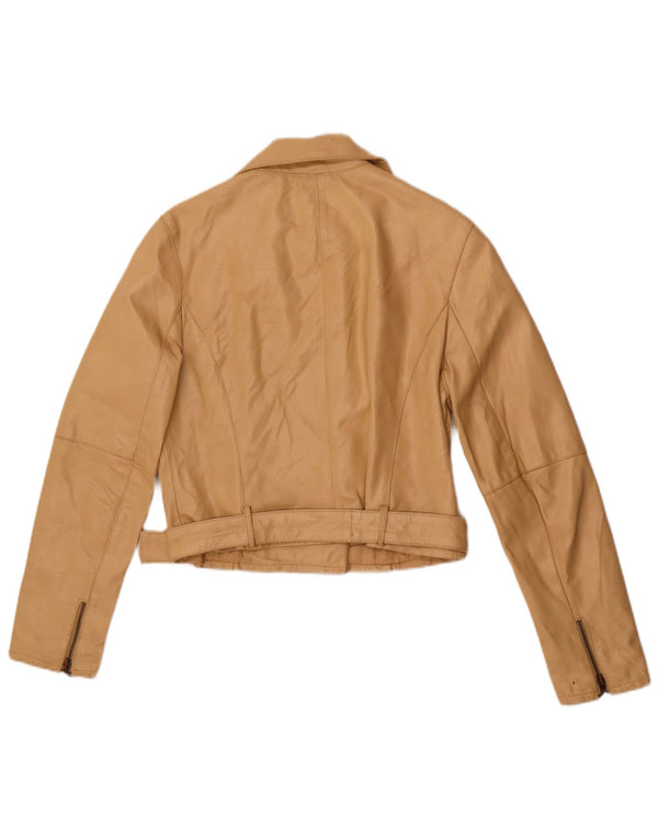 MOTIVI Γυναικείο Biker Δερμάτινο Μπουφάν UK 8 Small Beige Leather
