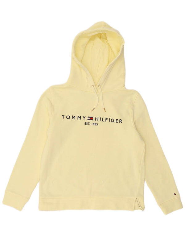 Tommy Hilfiger Γυναικείο γραφικό υπερμεγέθου Hoodie Jumper UK 10 Small Yellow