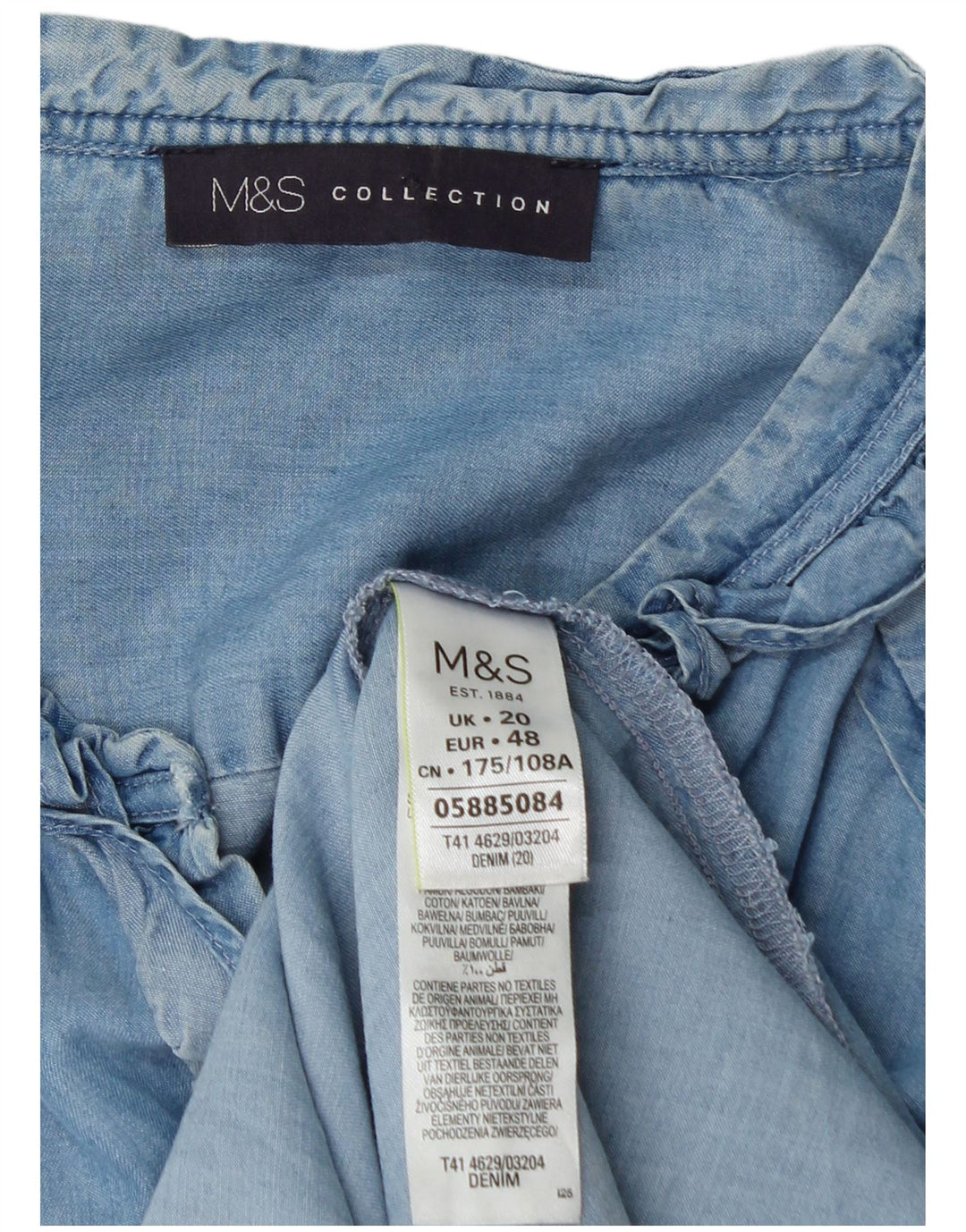 Marks & Spencer Γυναικείο πουκάμισο με βολάν μπροστά UK 20 2XL Μπλε βαμβακερό