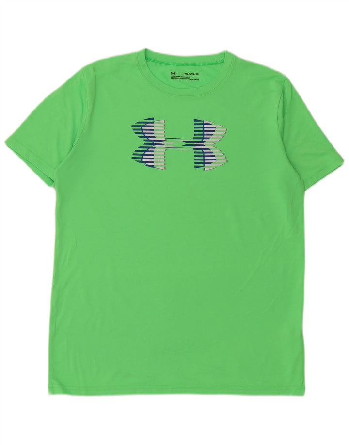 UNDER Armour Boys Heat Gear Graphic T-shirt Top 13-14 Years XL Green