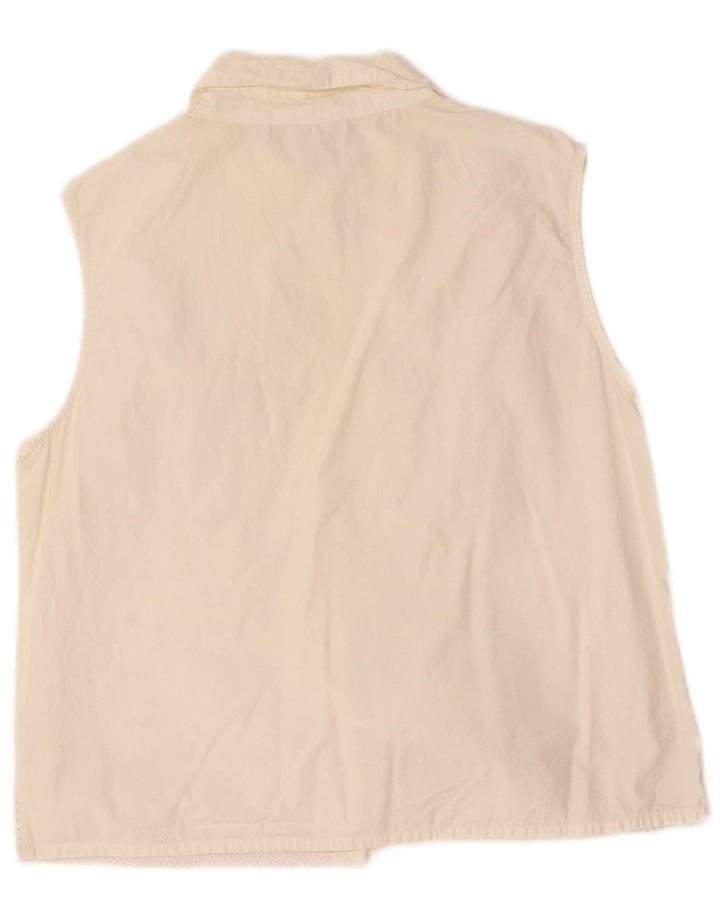 VINTAGE Γυναικείο Βοηθητικό Gilet IT 44 Μεσαίο Λευκό Βαμβακερό