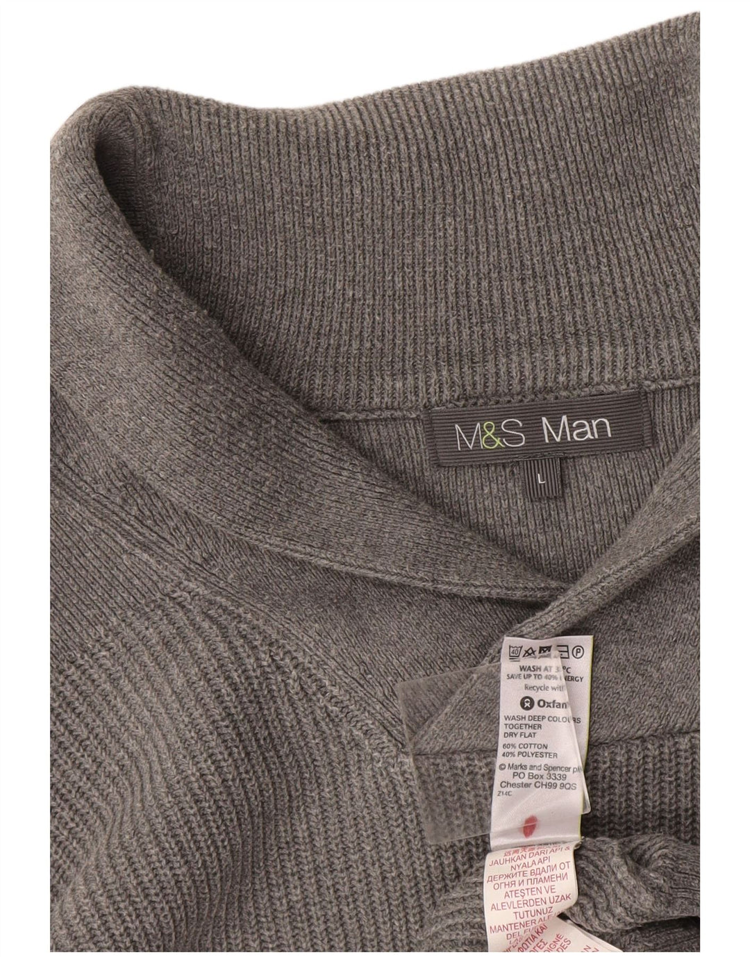 Marks & Spencer Ανδρικό πουλόβερ με σάλι λαιμόκοψη μεγάλο γκρι βαμβακερό