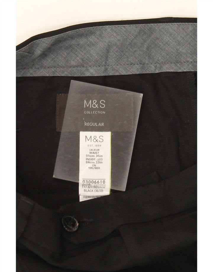 MARKS & SPENCER Ανδρικό παντελόνι με κανονική εφαρμογή W36 L33 μαύρο πολυεστέρα
