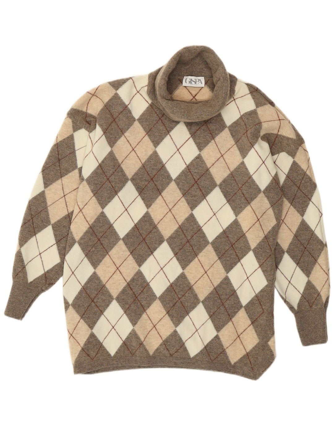 Gispa Γυναικείο πουλόβερ με ρολό λαιμόκοψη UK 18 XL Grey Argyle/Diamond