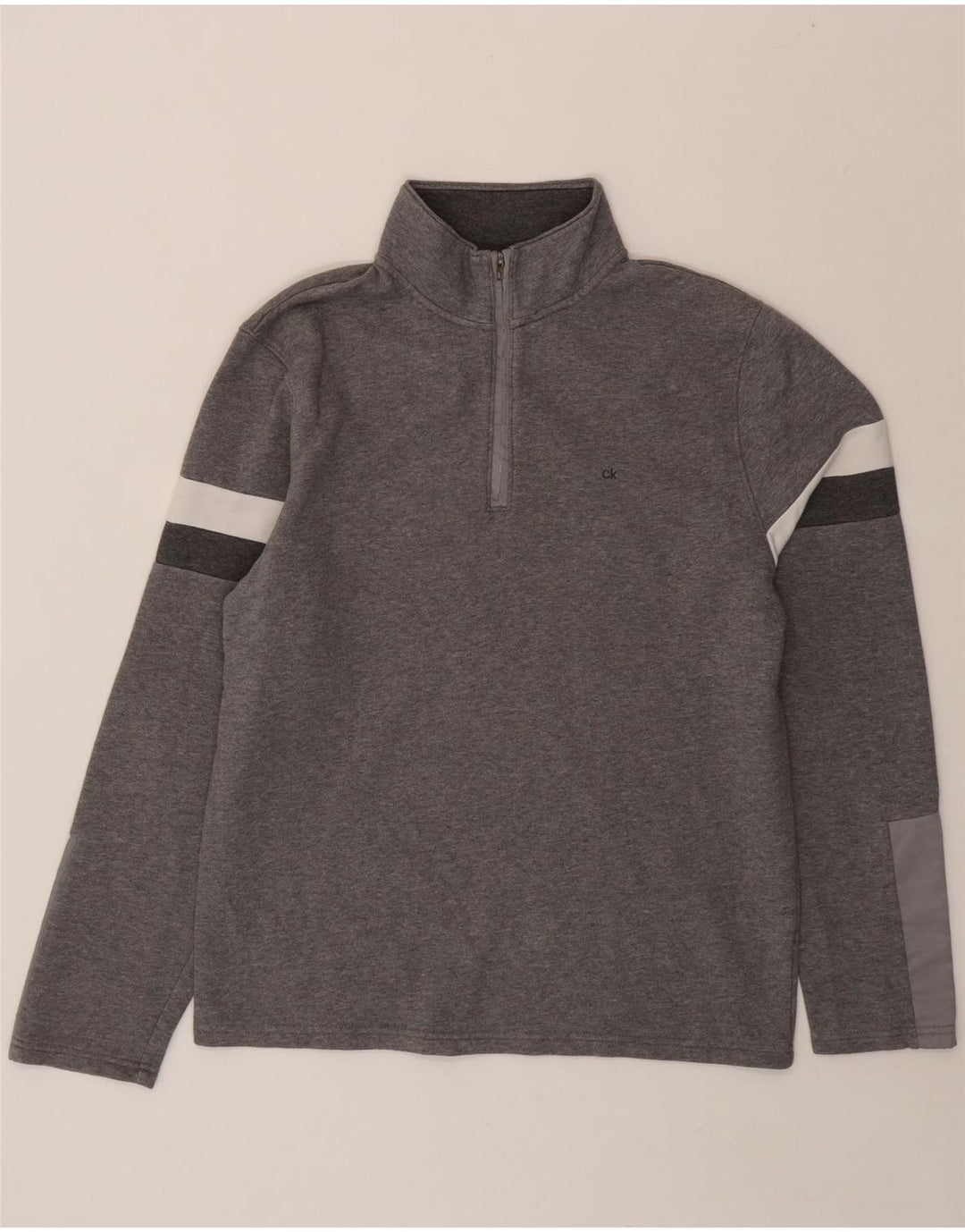CALVIN KLEIN Mens Zip Neck Sweatshirt Jumper Medium Grey Vintage Calvin Klein and Second-Hand Calvin Klein from Messina Hembry 