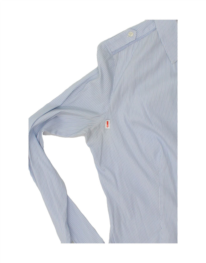 TRUSSARDI Womens Military Shirt UK 12 Medium Blue Striped Vintage Trussardi and Second-Hand Trussardi from Messina Hembry 