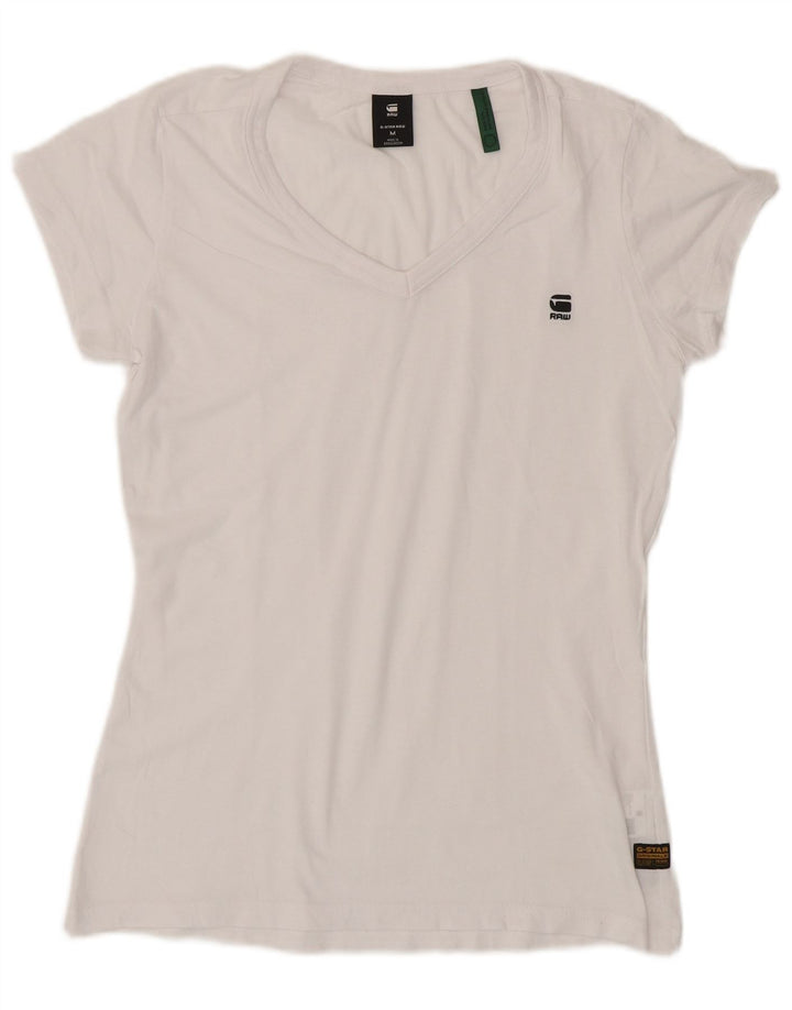 G-Star Γυναικείο T-Shirt Top UK 12 μεσαίο λευκό βαμβακερό