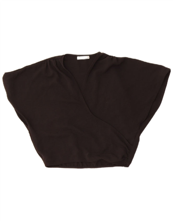 Zara Γυναικεία Crop Oversized Μπλούζα Τοπ UK 10 Small Black Polyester