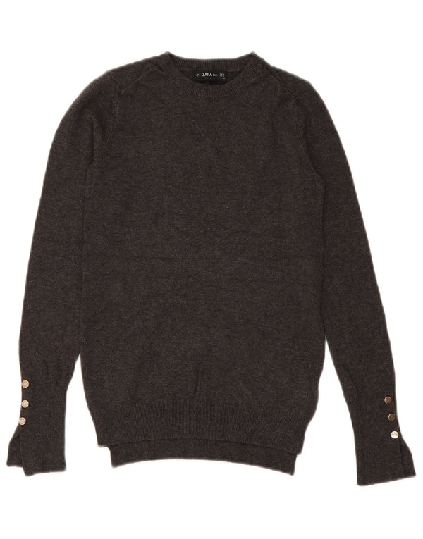 Zara Γυναικείο πουλόβερ με λαιμόκοψη UK 10 Small Grey Viscose