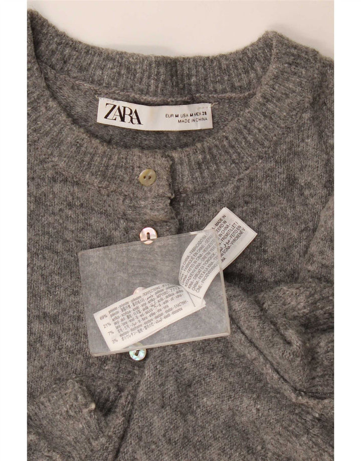 Zara Γυναικεία Ζακέτα Crop UK 12 Medium Grey Polyester