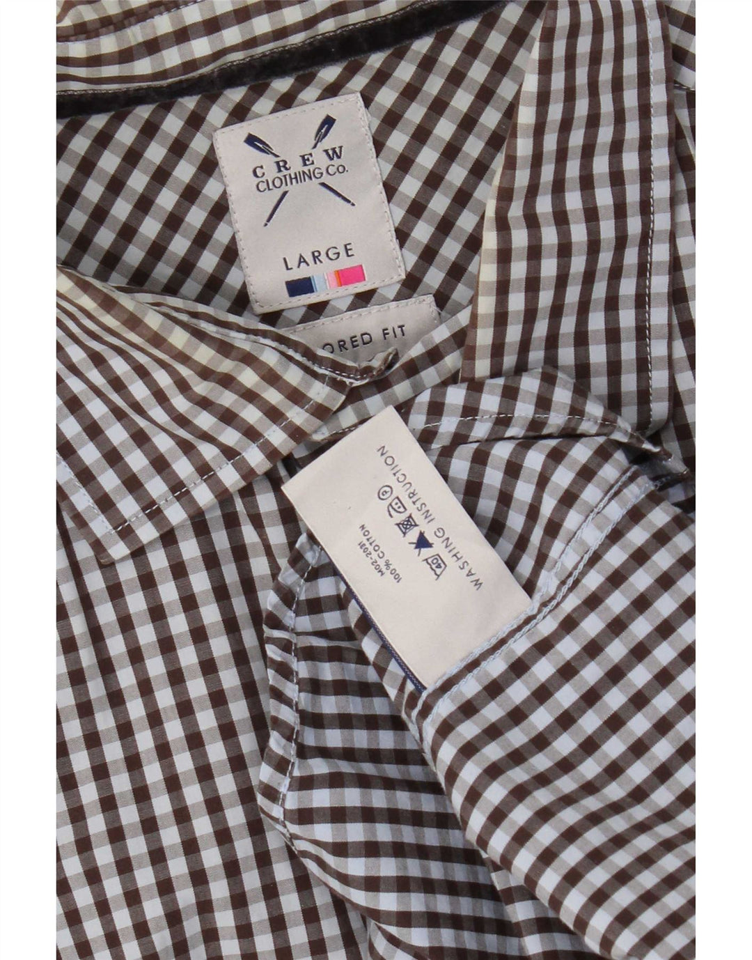Ανδρικό πουκάμισο Crew Clothing Tailored Fit, μεγάλο καφέ βαμβακερό Gingham