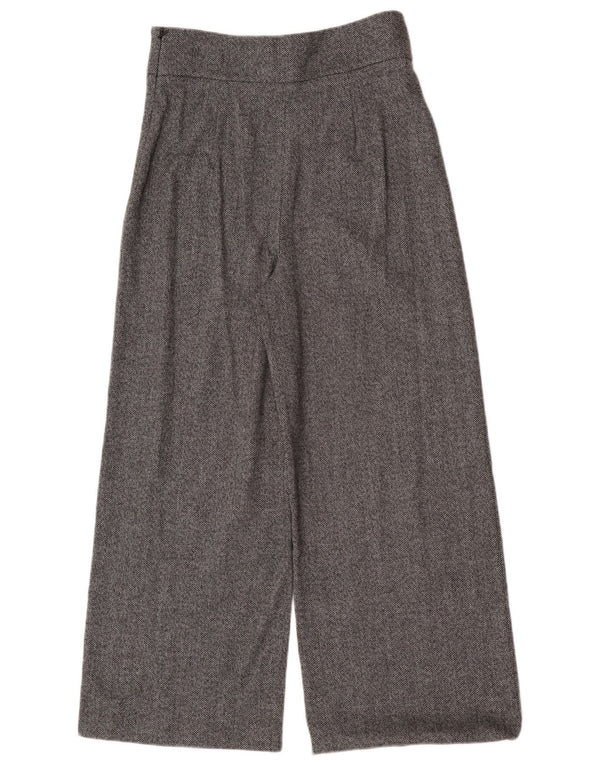 Zara Womens Wide Leg Cropped Trousers Small W26 L25 Grey Herringbone
