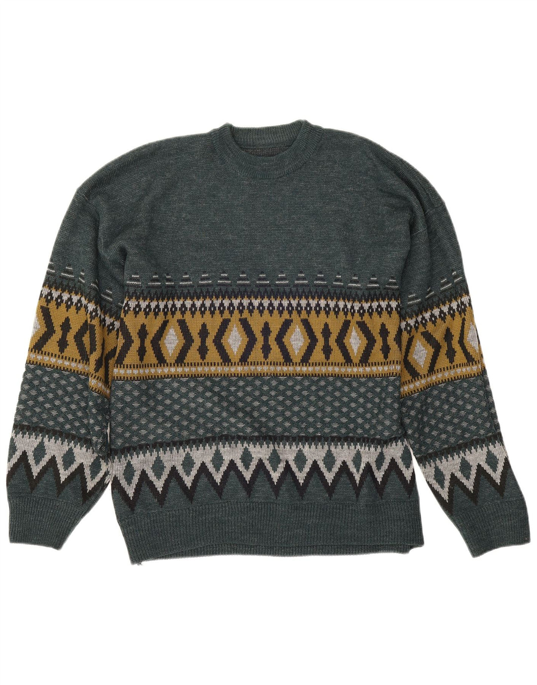 Vintage Ανδρικό πουλόβερ με λαιμόκοψη μεγάλο πράσινο γεωμετρικό