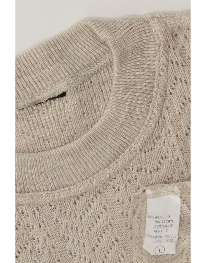 Vintage ανδρικό πουλόβερ με λαιμόκοψη μεγάλου μπεζ Argyle/Ακρυλικό διαμάντι