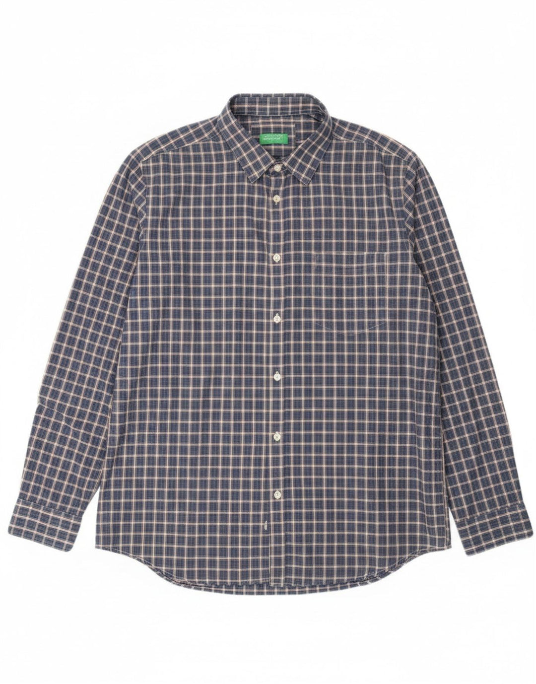 Ανδρικό πουκάμισο Benetton 2XL Navy Blue Check Cotton