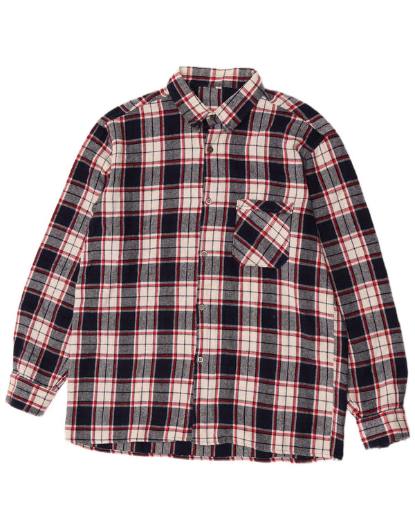 Vintage ανδρικό καρό φανελένιο πουκάμισο μεσαίο μπλε ναυτικό