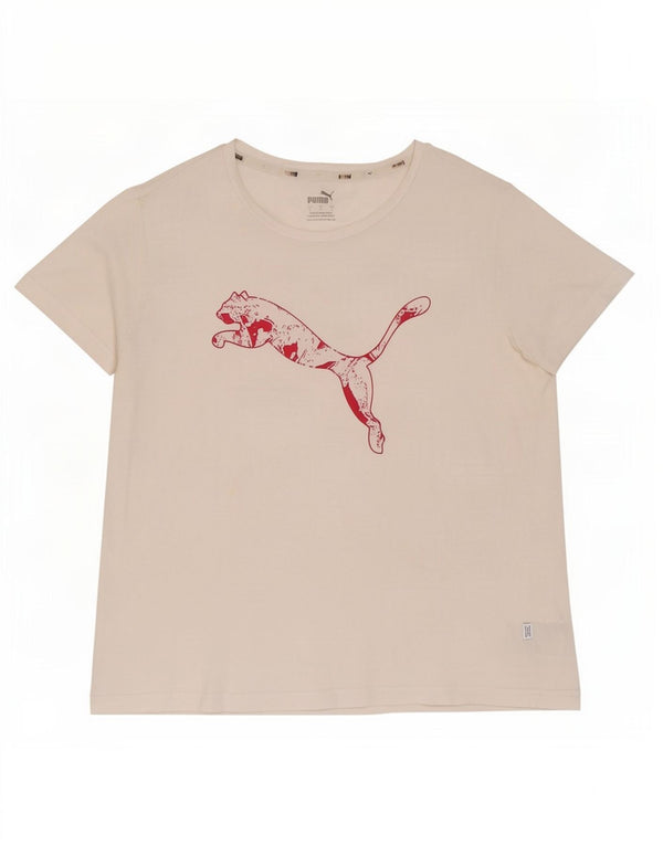 Γυναικείο γραφικό μπλουζάκι Puma Top UK 14 μεγάλο λευκό βαμβακερό