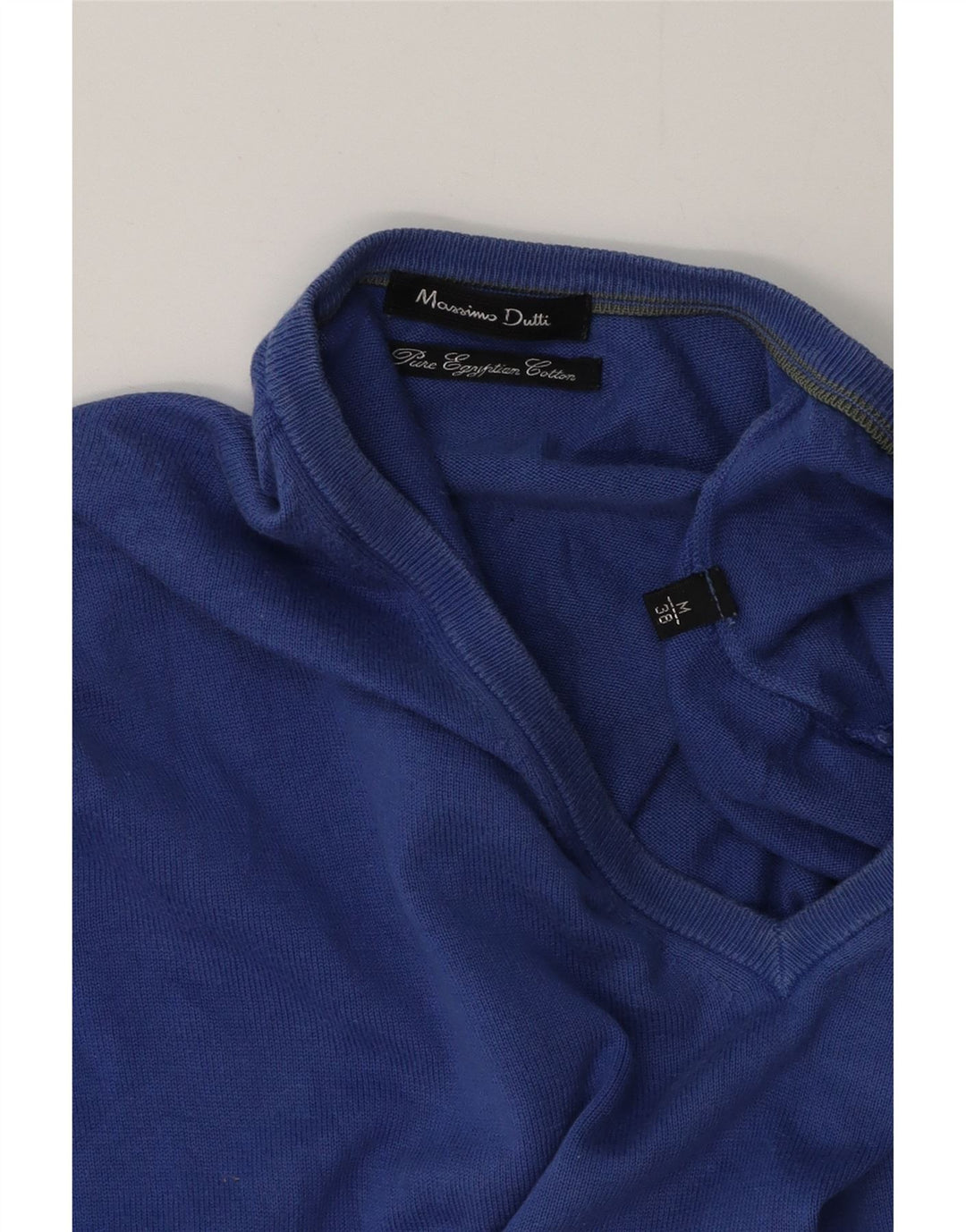 Ανδρικό πουλόβερ Massimo Dutti με V λαιμόκοψη, μεσαίο μπλε βαμβακερό