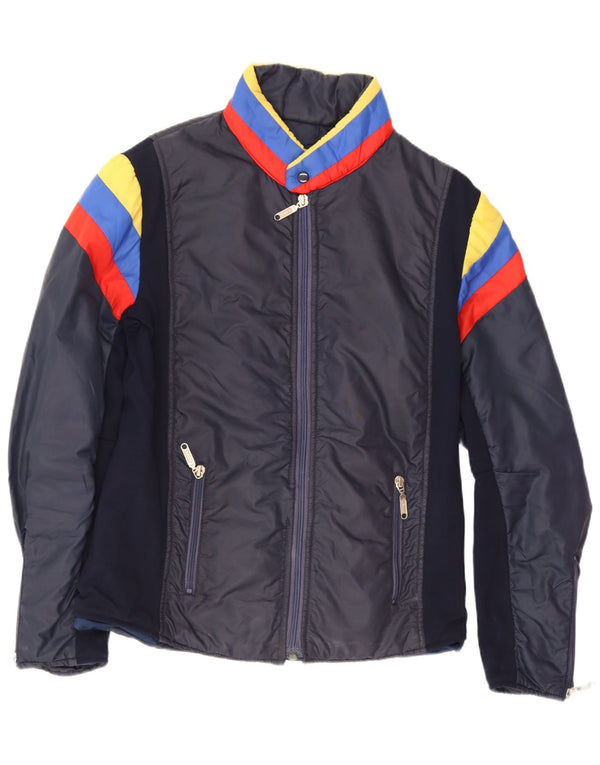 Vintage Mens Padded Ski Jacket Size 50 Medium Navy Blue Colourblock Retro