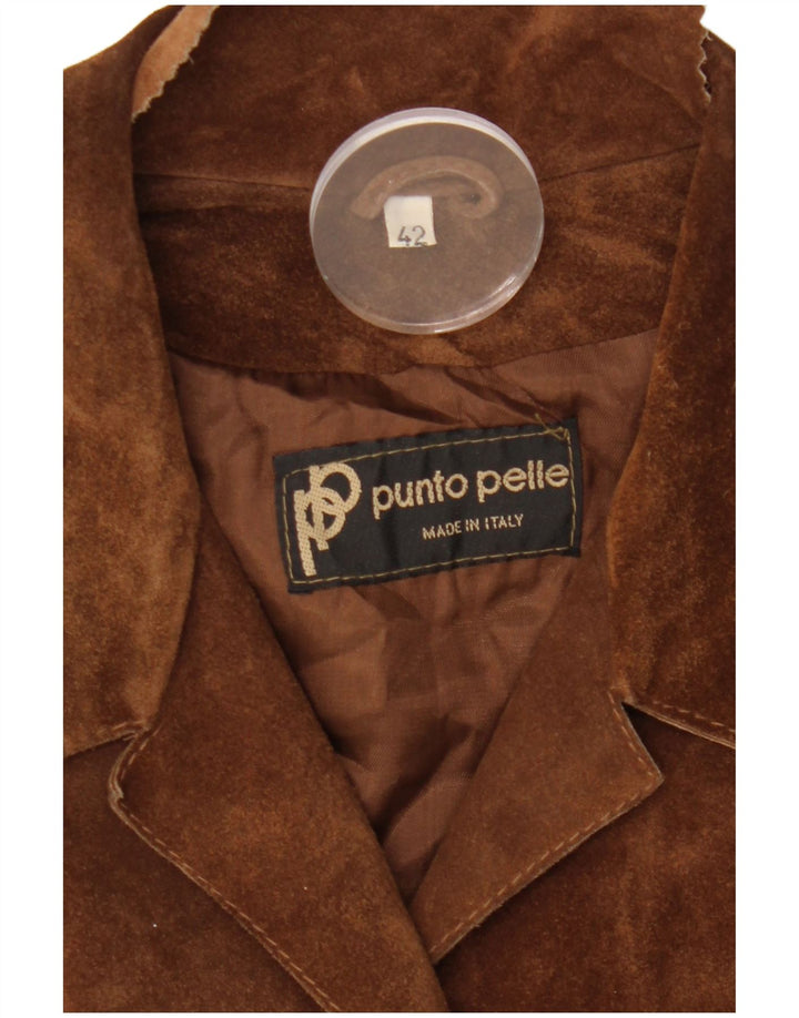 VINTAGE Γυναικείο Σουέντ Σακάκι με 5 κουμπιά IT 42 Μεσαίο Καφέ Δερμάτινο