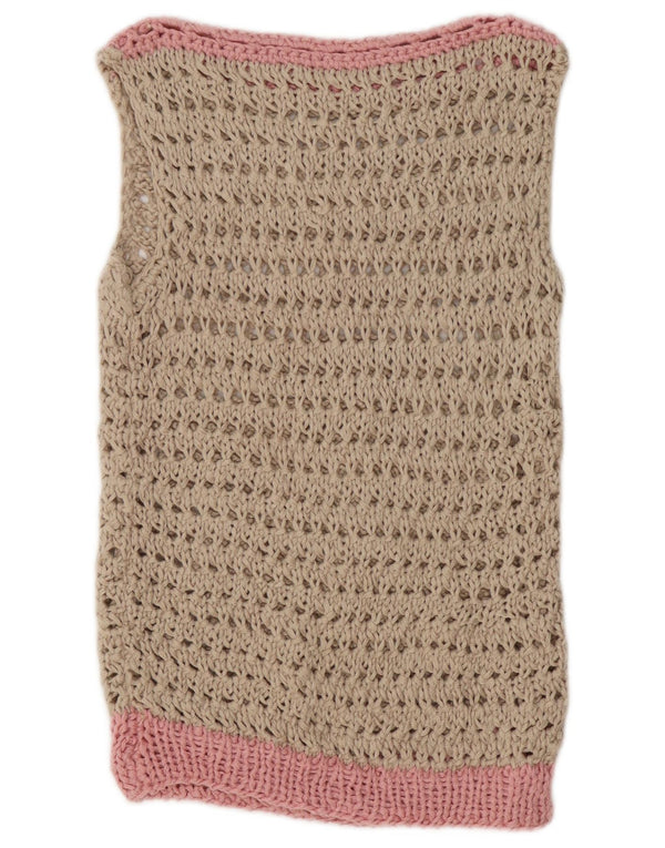 Vintage γυναικείο γιλέκο με βελονάκι Tank Top 10 Small Beige Colourblock