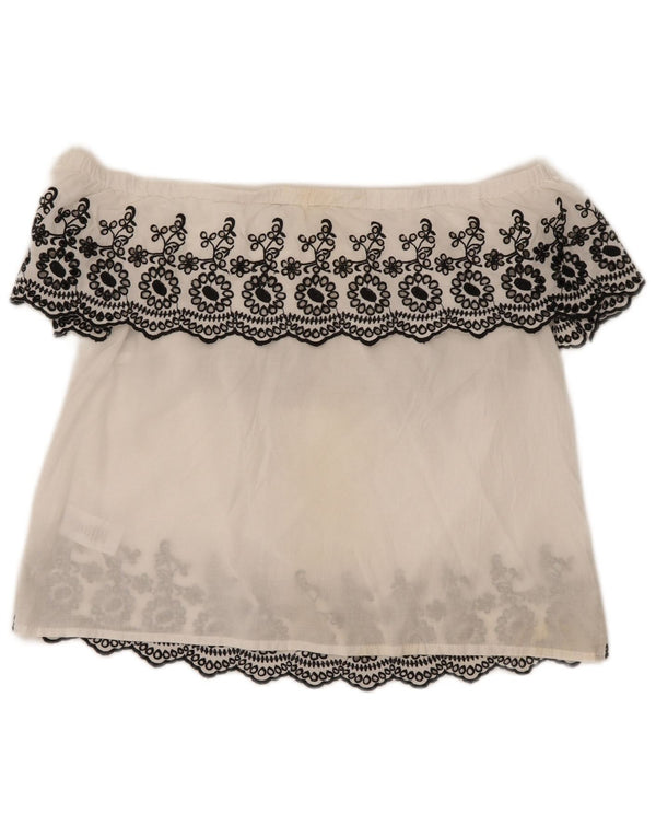 Lipsy Womens Crop Off Shoulder Top UK 14 Large White Floral Βαμβακερό